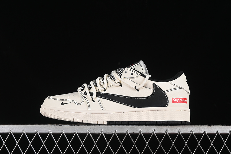 Travis Scott Fragment Design Nike Air Jordan 1 Low Supreme OG SP Black White Sneakers