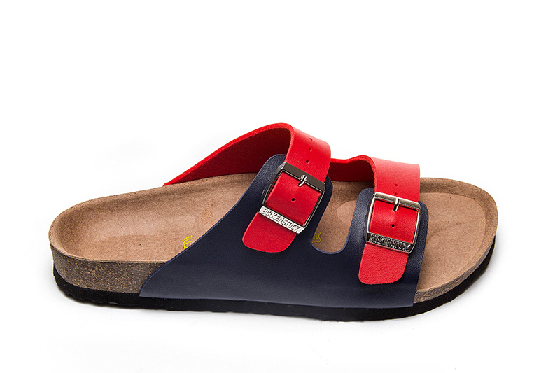 Birkenstock Two-Button Red And Black Matte Leather Slippers