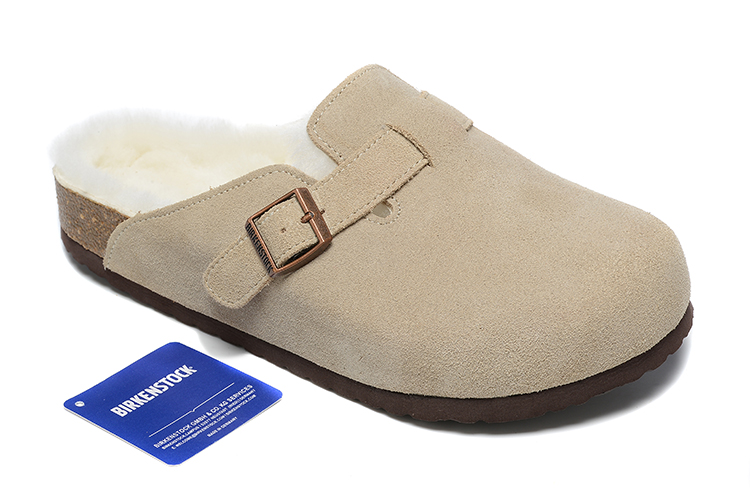 Birkenstock Cream Suede White Shearling Lining Clog Shoes