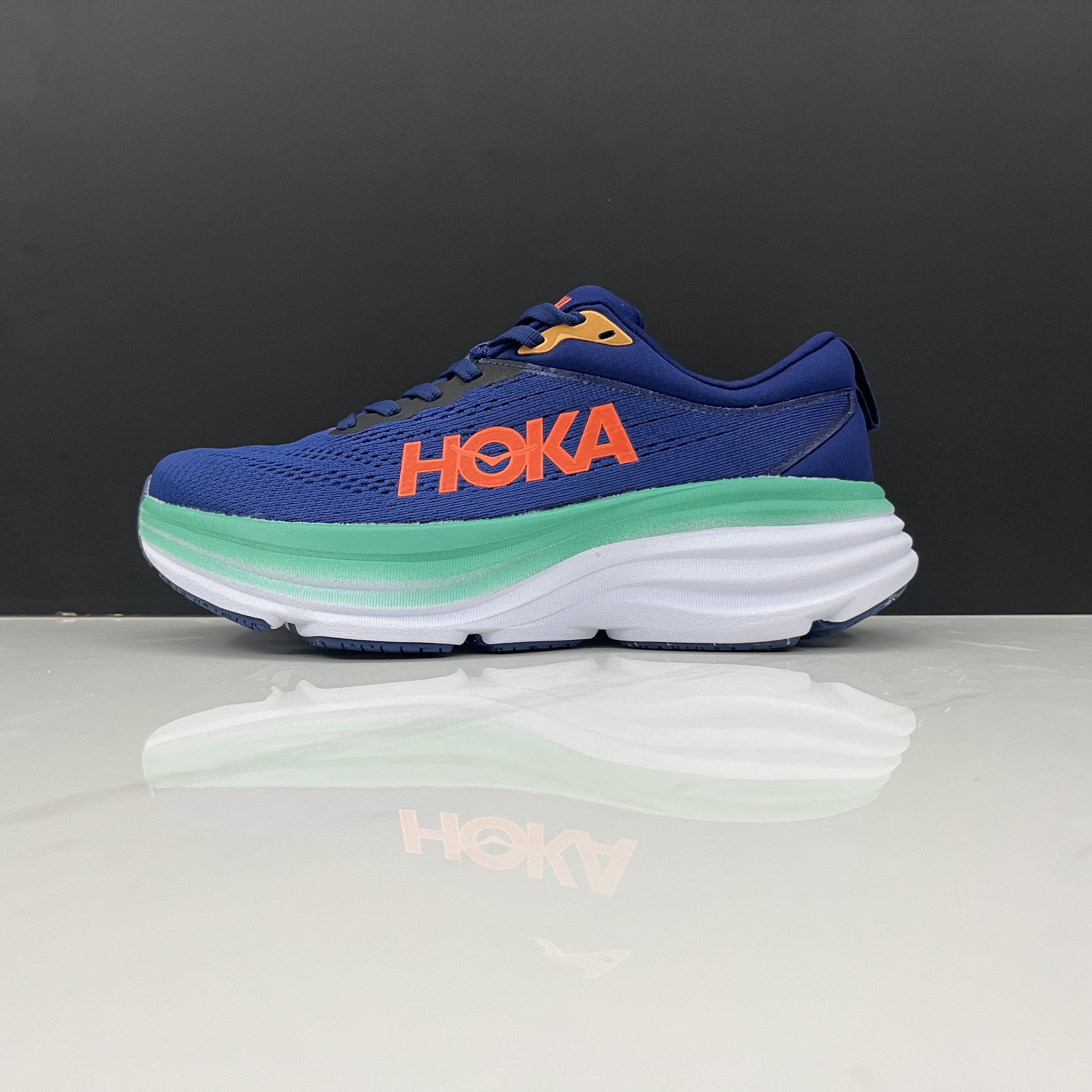 Hoka One One Bondi 8 Breathable Low-top Running Shoes Sneakers Navy/Light Green