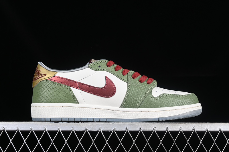 Nike Air Jordan 1 Low Year Of The Dragon Dark Red Cedar Oil Green White Sneakers