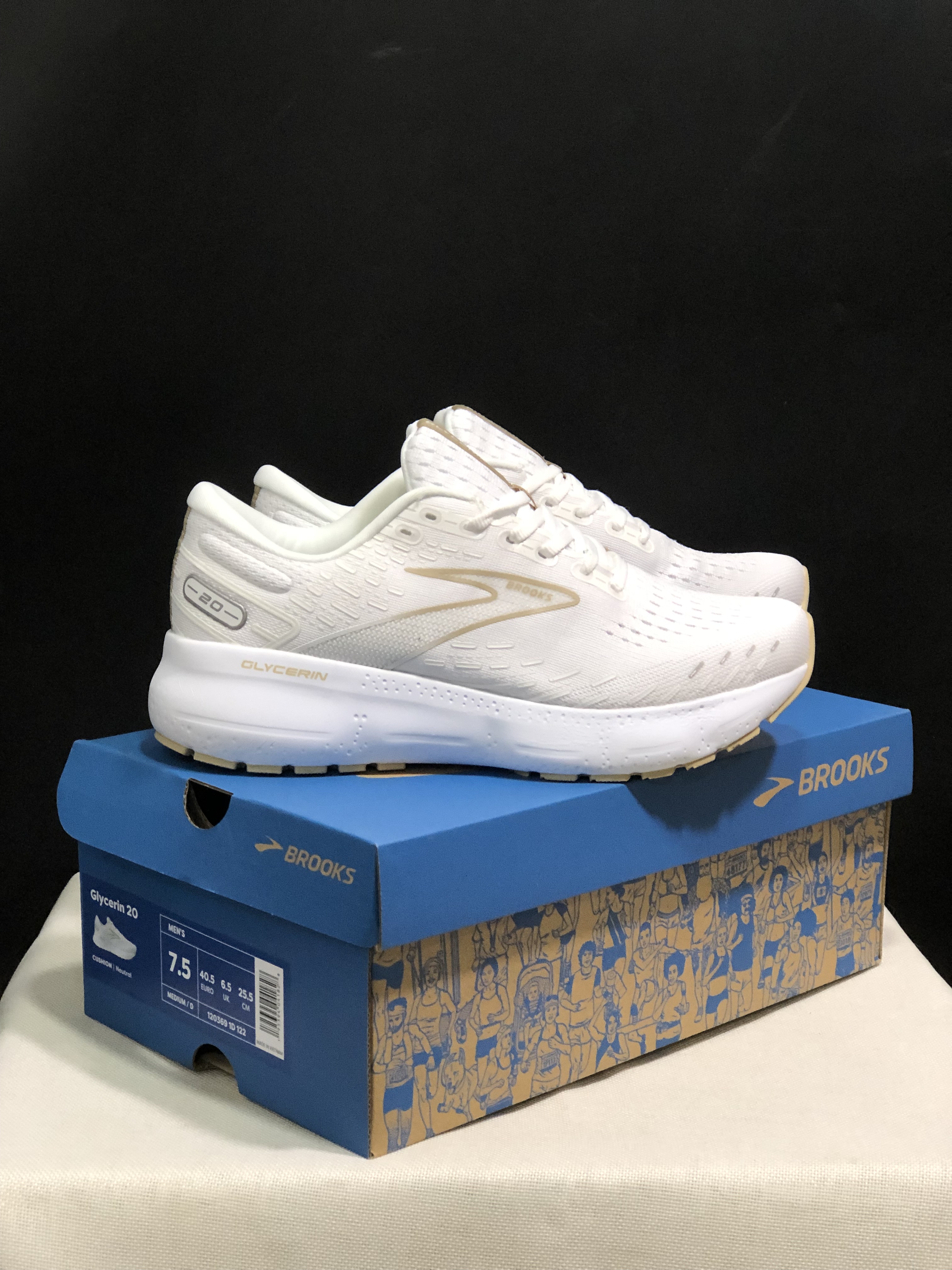 Brooks Glycerin GTS 20 Shock-absorbing Wear-resistant Running Shoes White