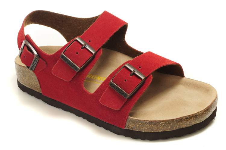 Birkenstock Two-Button Red Scrub Leather Sandals