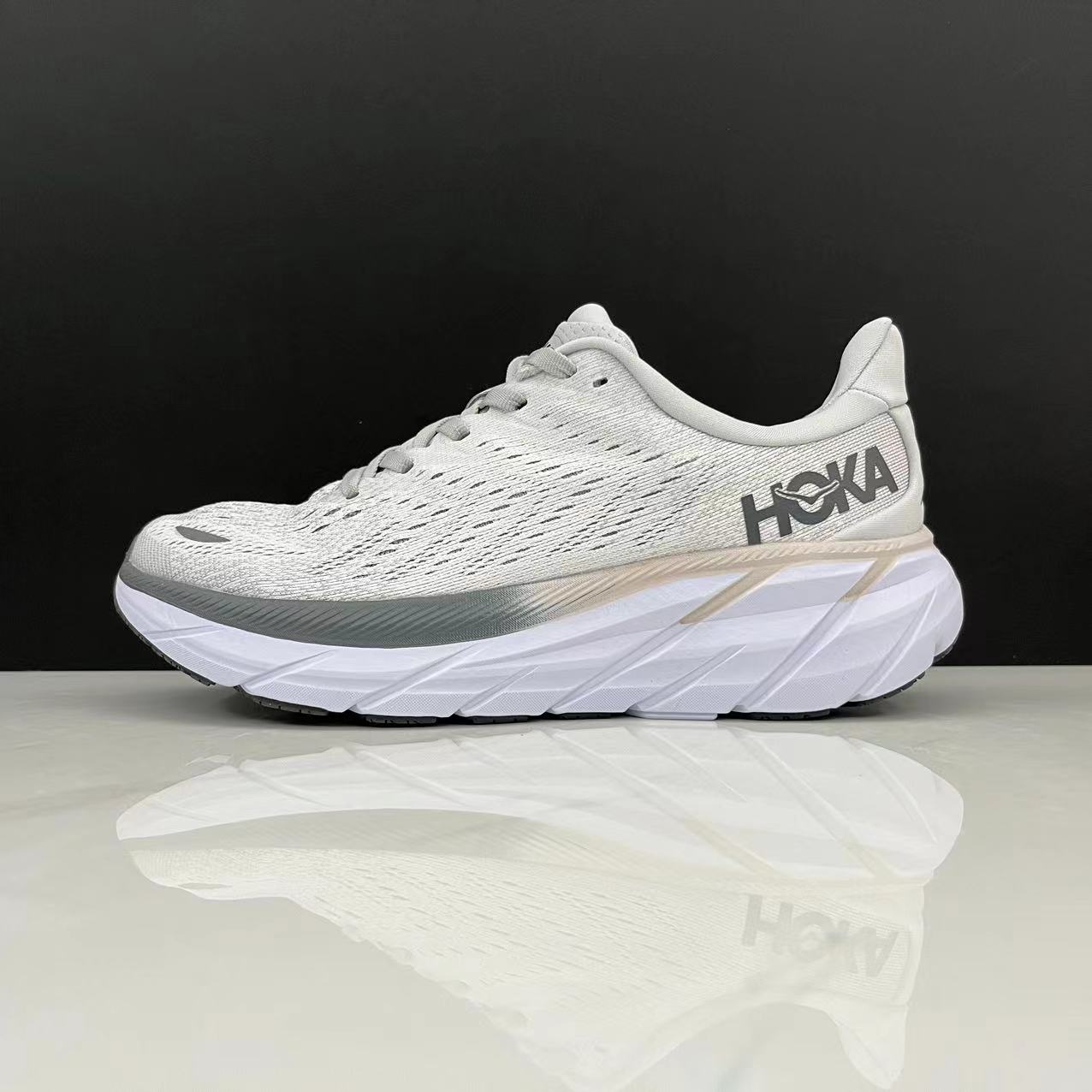 Hoka One One Clifton 8 Fashion Shoes Shock-absorbing Sneakers Light Gray