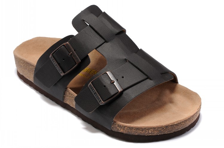 Birkenstock Two-Button Black Matte Leather Personality Slippers