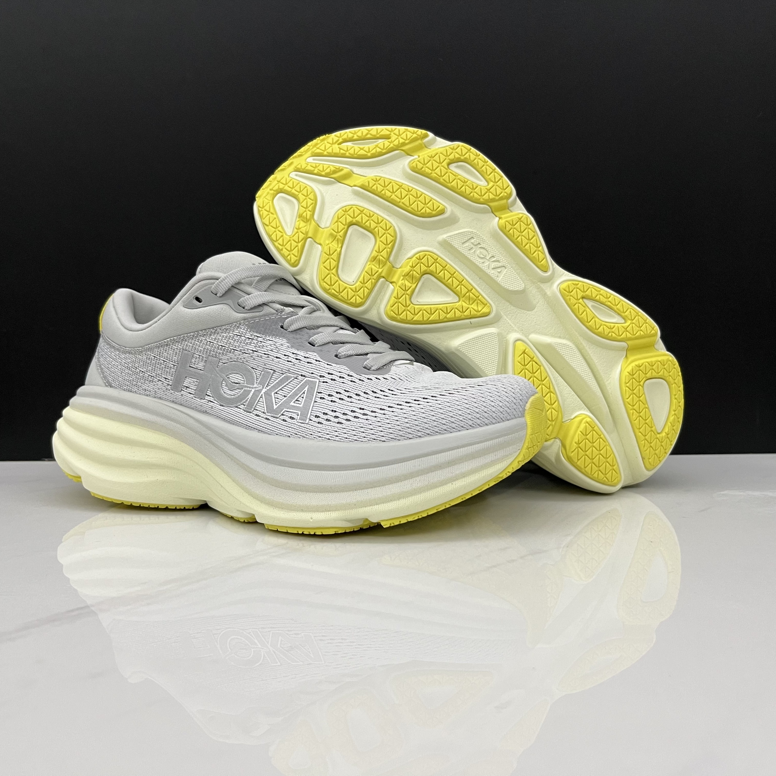 Hoka One One Bondi 8 Breathable Low-top Running Shoes Sneakers Grayish Yellow
