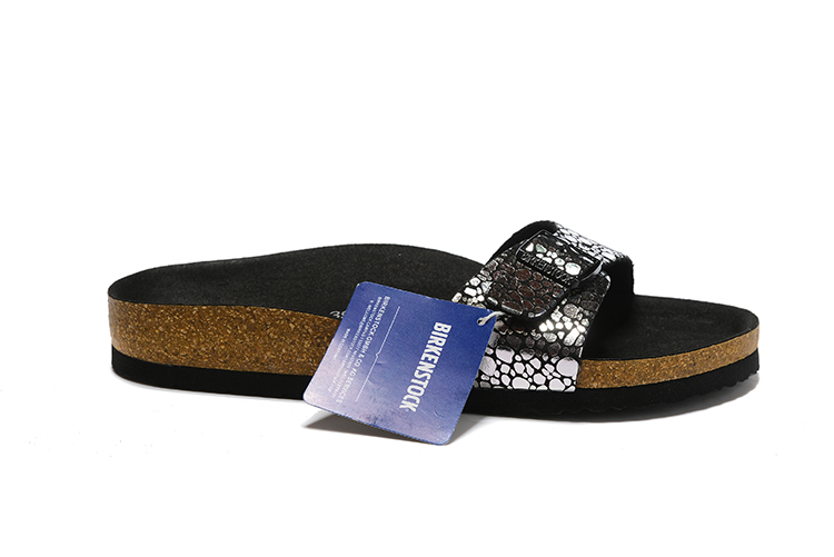 Birkenstock Single Button Black Metal Stone Leather Slippers