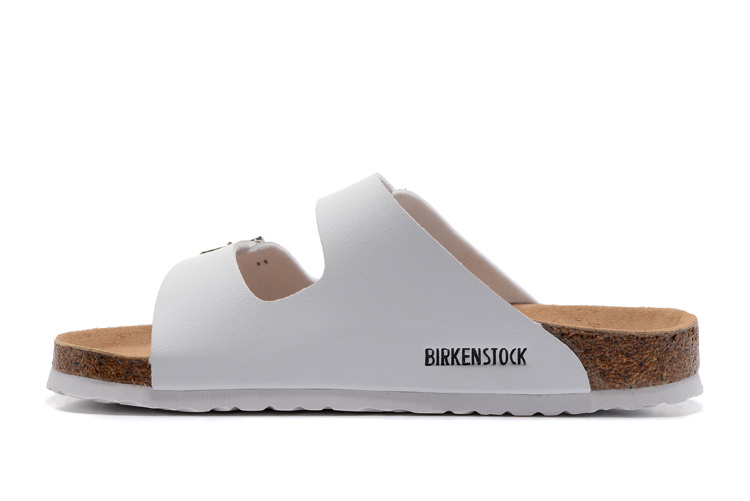 Birkenstock Two-Button White Matte Leather White Sole Slippers