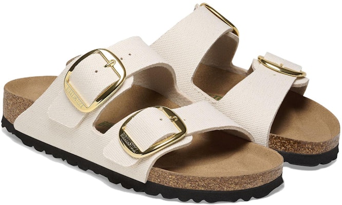Birkenstock Arizona Big Buckle 1025563 Narrow Fit Vegan Canvas Eggshell White Slide Sandals