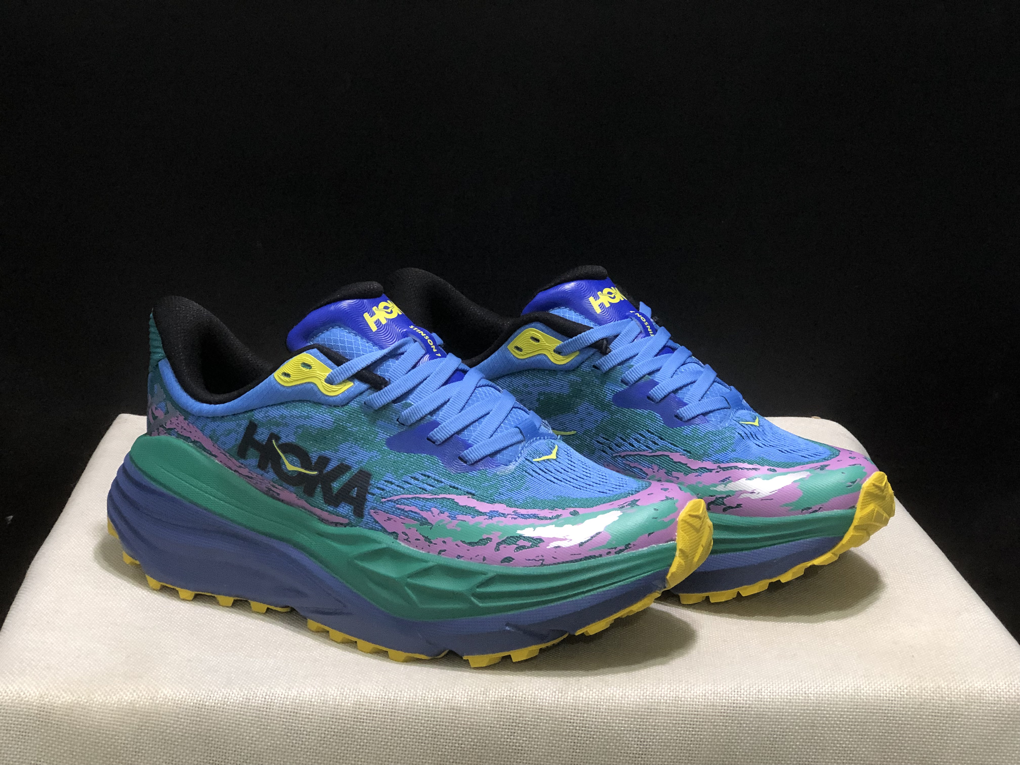 Hoka One One Stinson 7 Comfortable Anti-slip Running Shoes Blue/Camouflage/Green