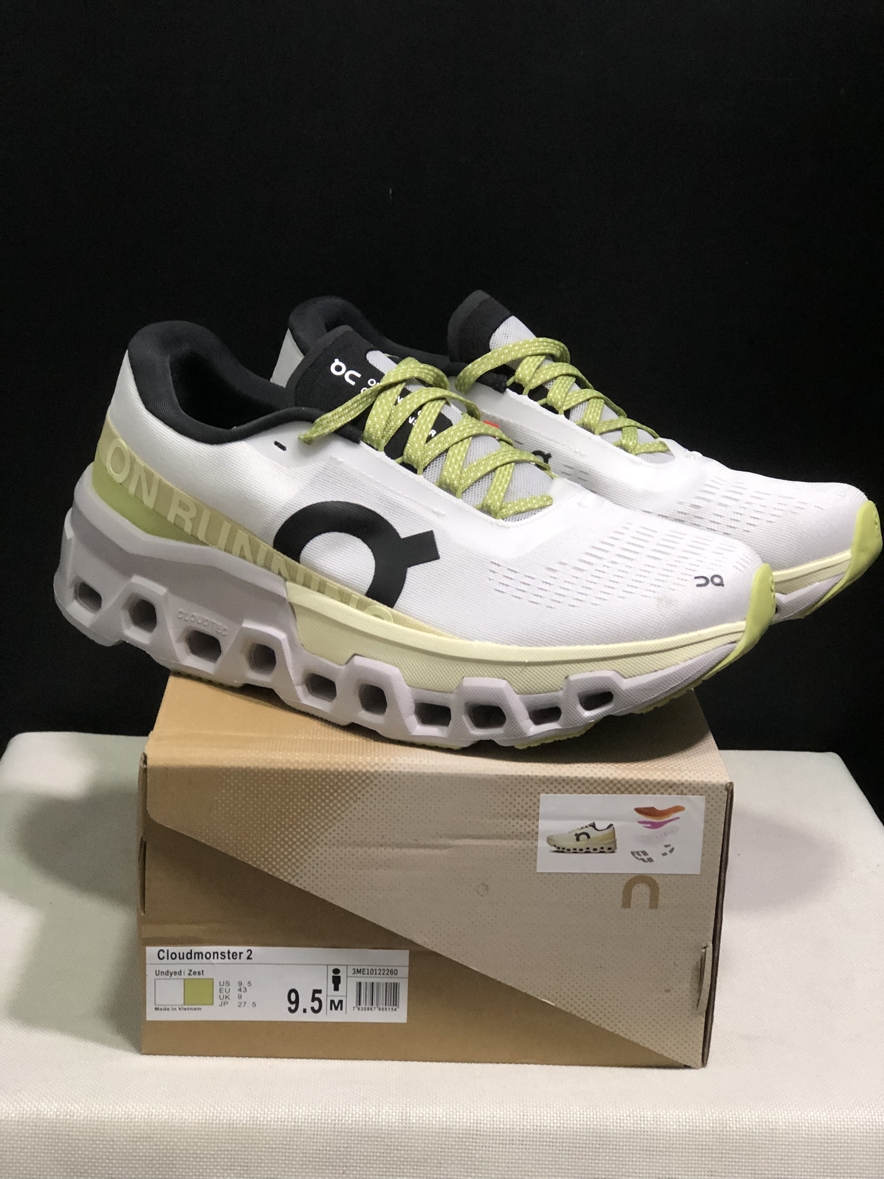 On Running Cloudmonster 2 Shock-Absorbing And Breathable Running Shoes White/Lemon Green