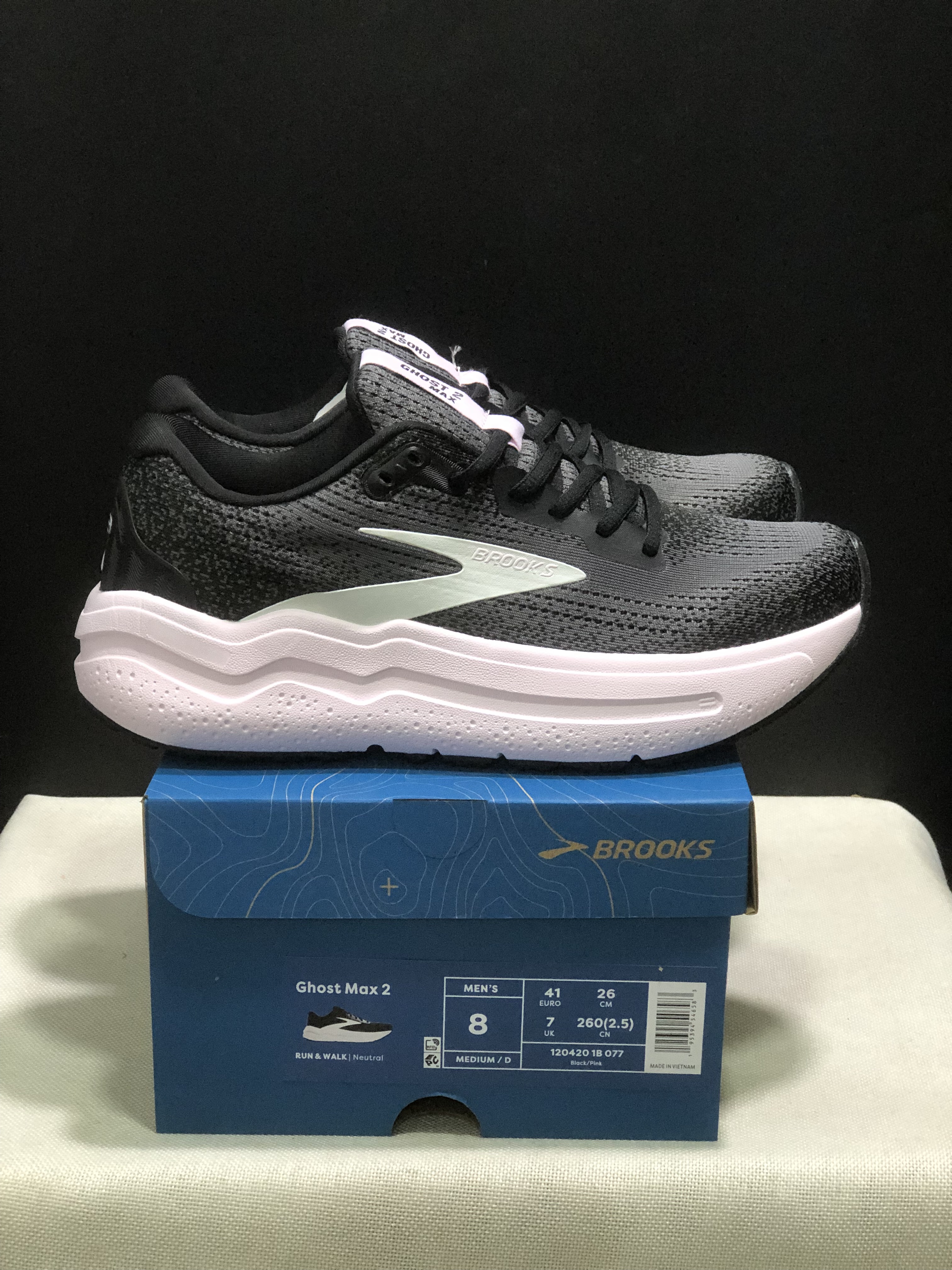 Brooks Ghost Max 2 Breathable Low-top Running Shoes Black/Pink