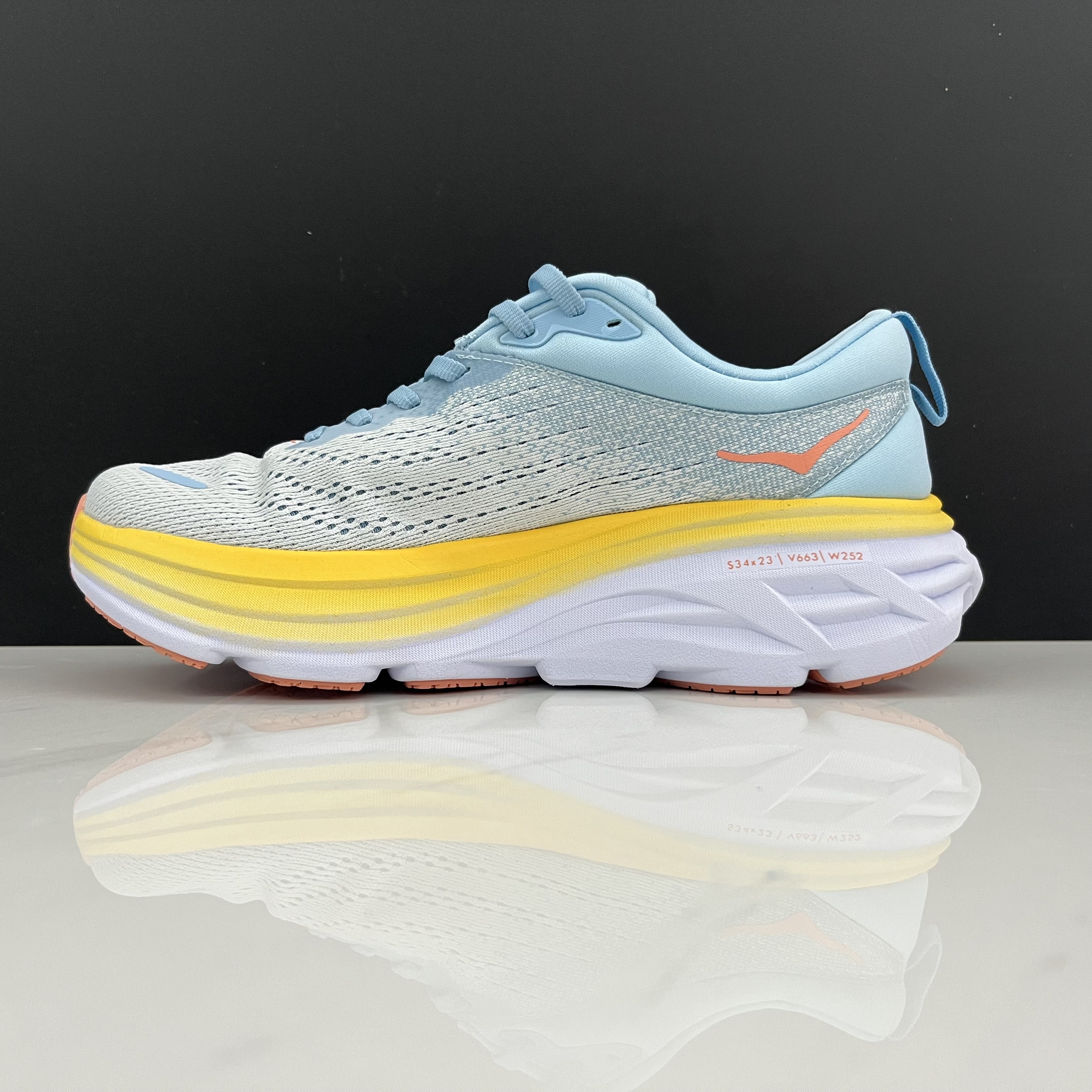 Hoka One One Bondi 8 Breathable Low-top Running Shoes Sneakers Light Blue/Yellow