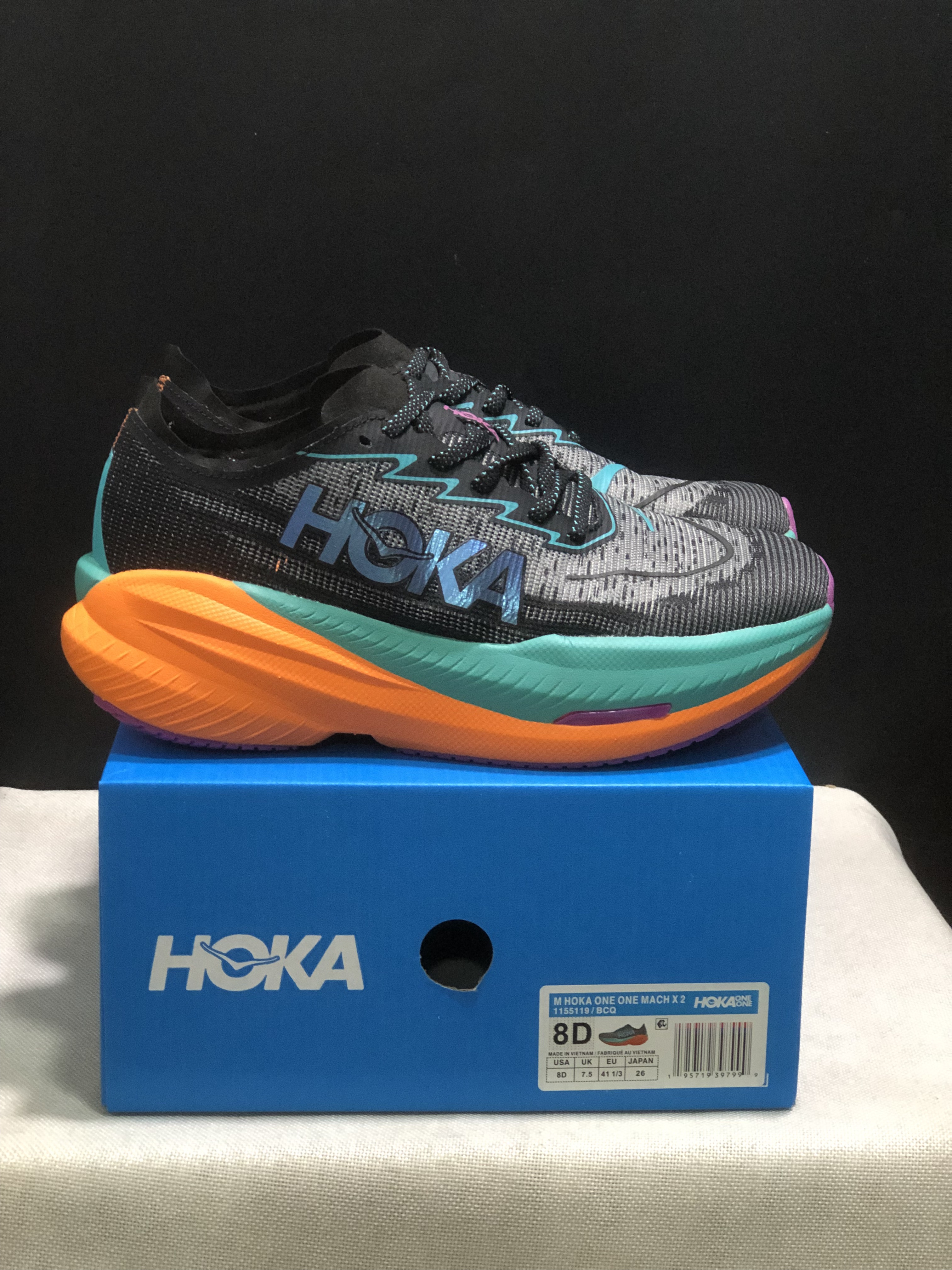 Hoka One One Mach X 2 Anti-slip Low-top Running Shoes Black/Green/Orange