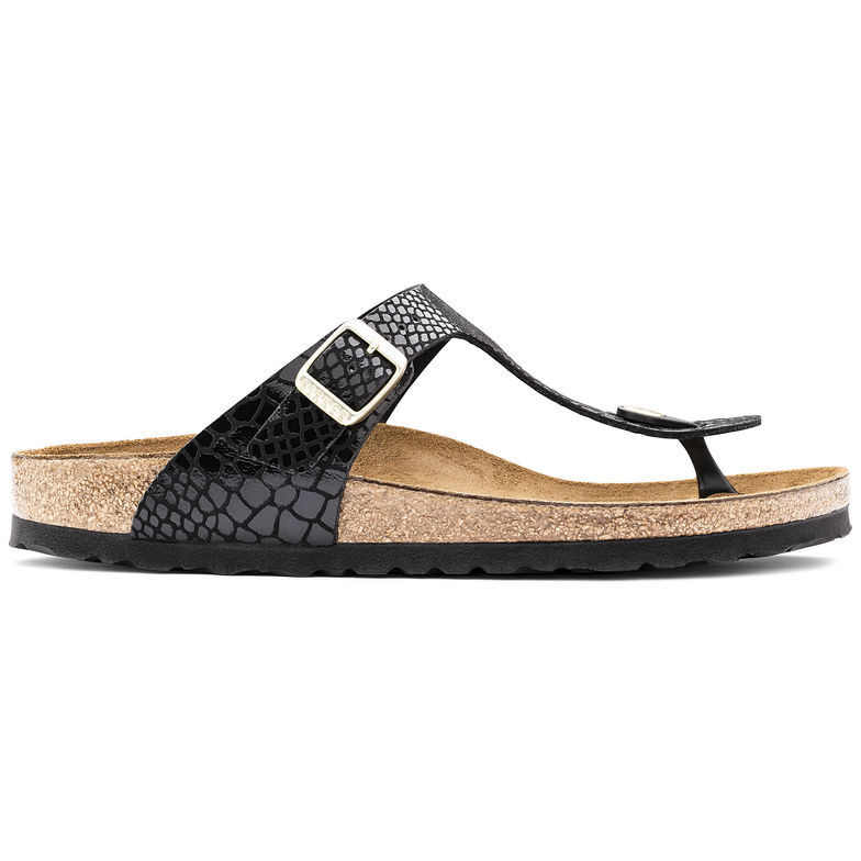 Birkenstock Gizeh All Black Snakeskin Flip Flops Leather Sandals