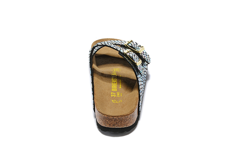 Birkenstock Black Snakeskin Reflective Double Buckle Leather Sandals