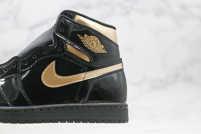 Nike Air Jordan 1 Retro High OG Black Metallic Gold Patent Leather Sneakers