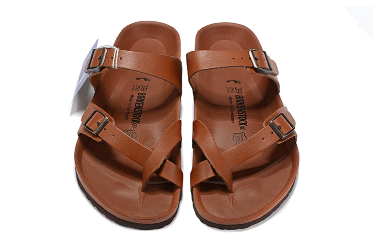 Birkenstock Two-Button Dark Brown Matte Leather Brown Sole Slippers