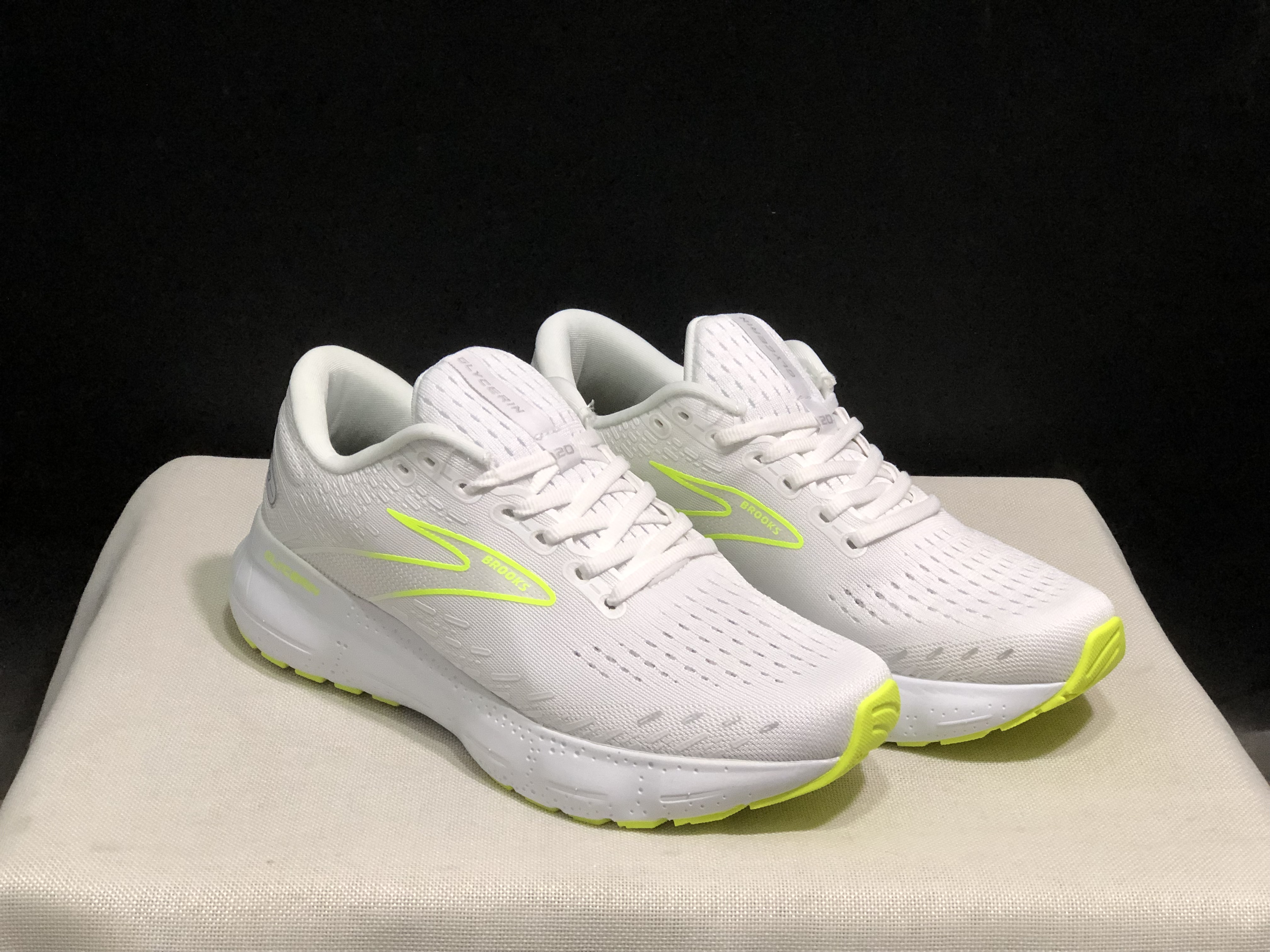 Brooks Glycerin GTS 20 Shock-absorbing Wear-resistant Running Shoes White/Fluorescent Green