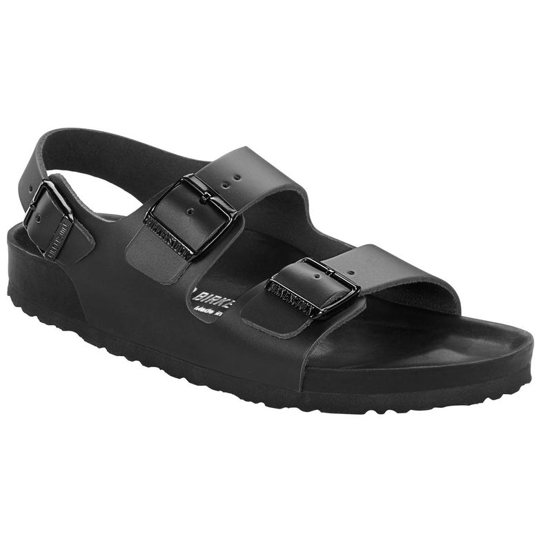 Birkenstock Two-Button Pure Black Matte Leather Sandals