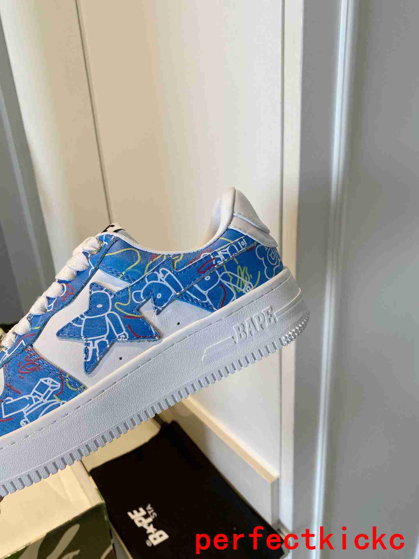 A Bathing Ape Bape Sta Sk8 Blue And White Embossed Patent Leather