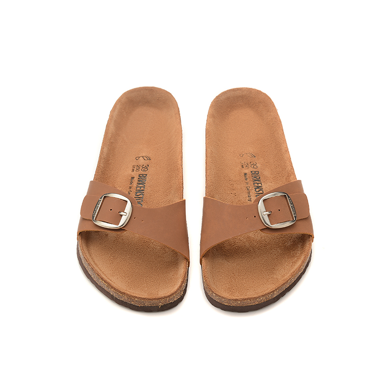Birkenstock Single Button Brown Scrub Leather Slippers