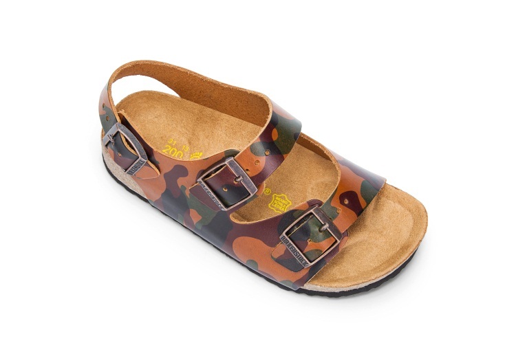 Birkenstock Two-Button Brown Camouflage Matte Leather Sandals