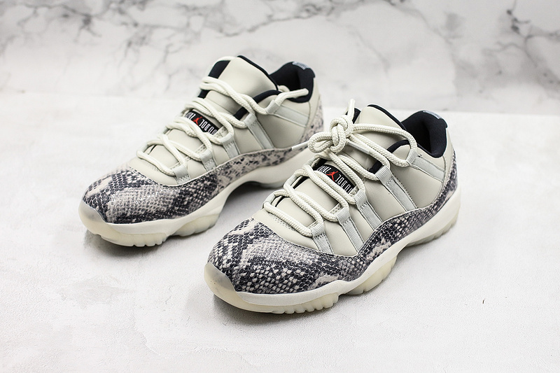 Nike Air Jordan 11 Retro Low-Top Light Bone Snakeskin White Sneakers