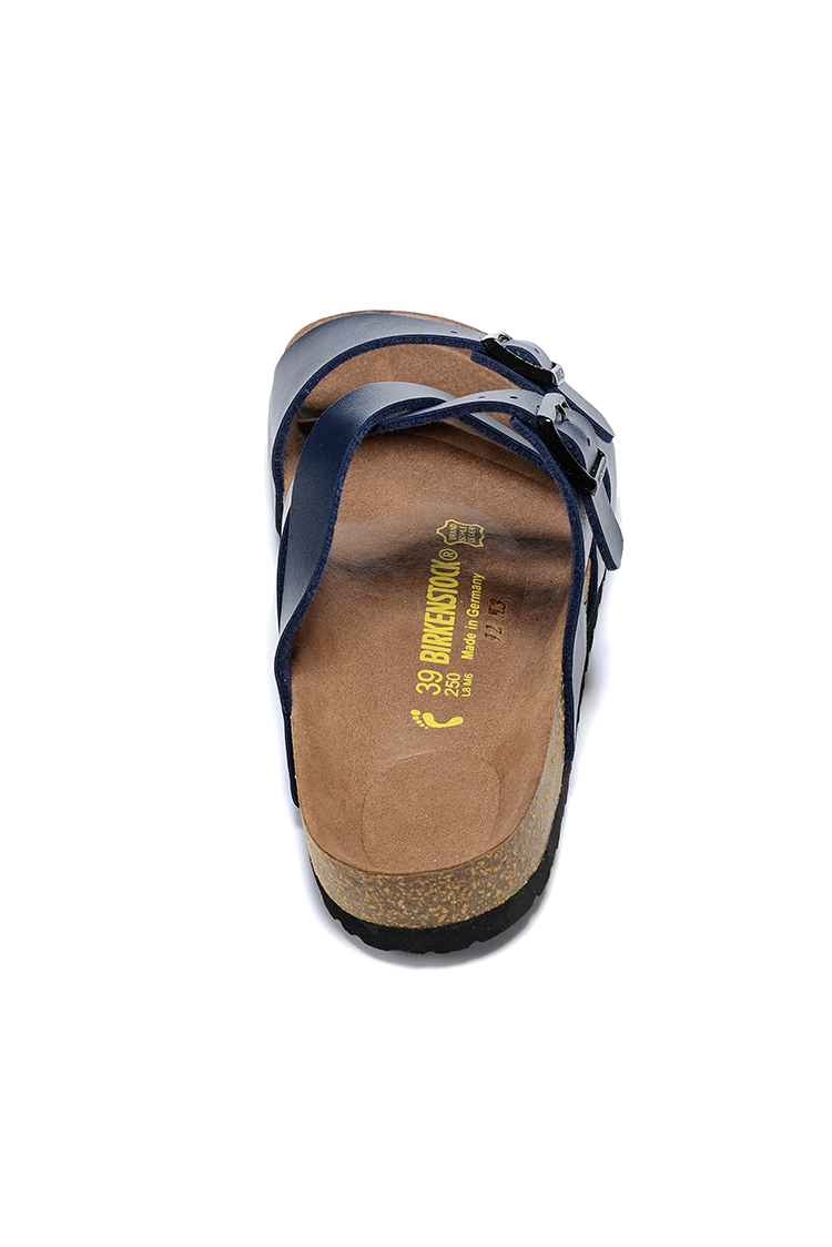 Birkenstock Two-Button Navy Matte Leather Intersect Black Sole Slippers