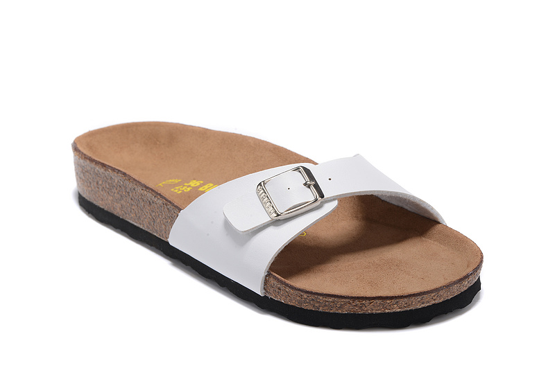 Birkenstock Single Button White Matte Leather Black Sole Slippers