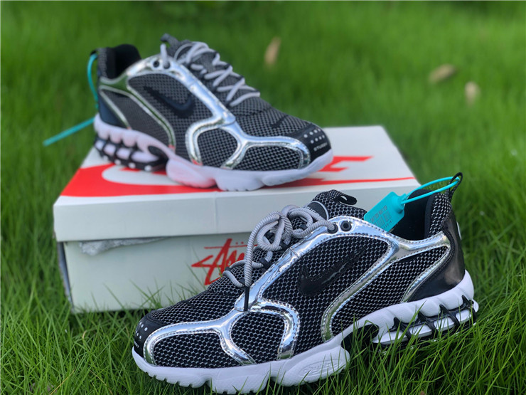 Nike Air Zoom Spiridon Cage 2 Stussy Pure Platinum Black White Sneakers