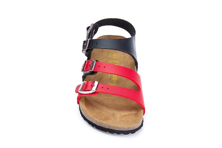 Birkenstock Ellice Three-Button Black/Red Color match Matte Leather Strappy Sandals