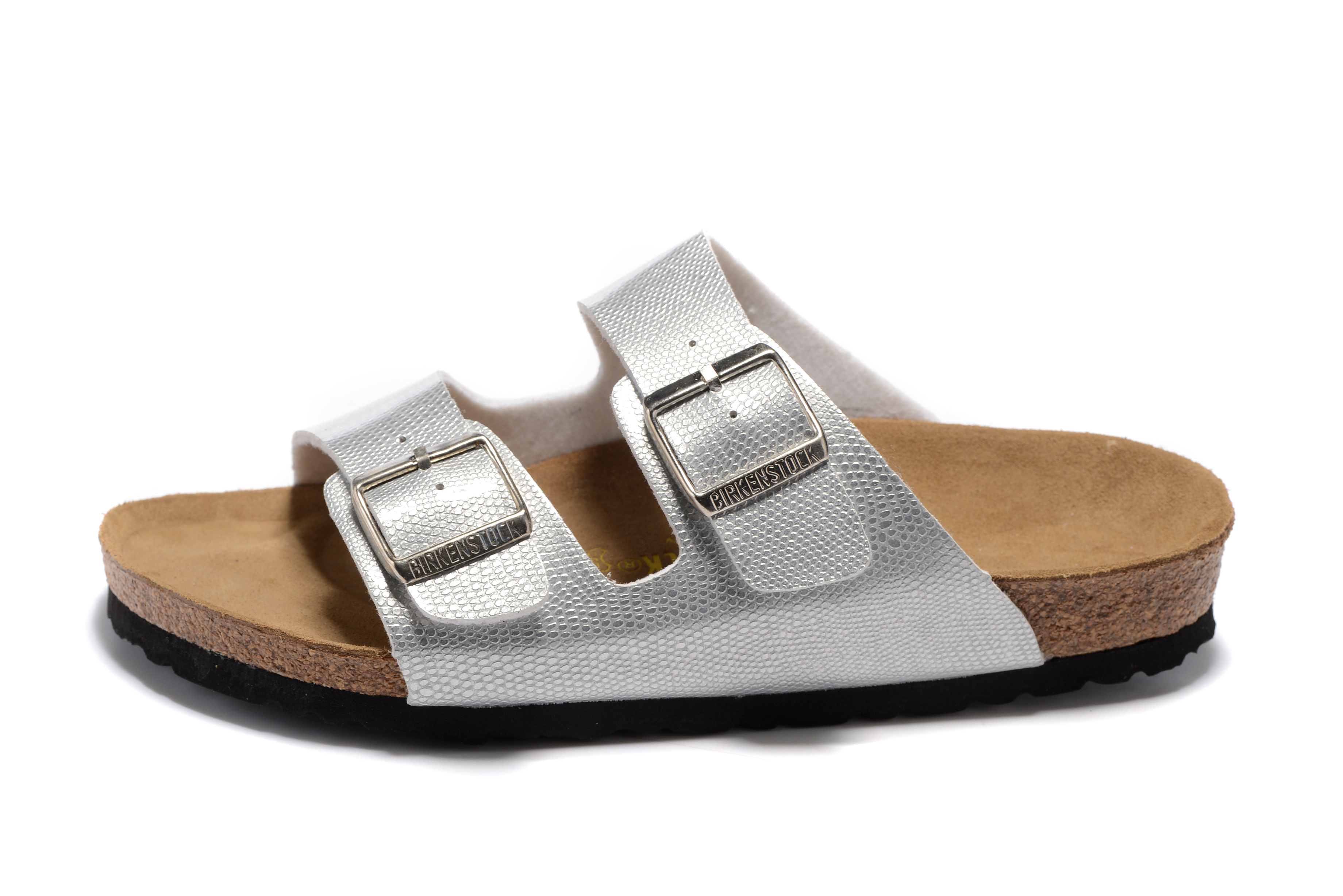 Birkenstock Arizona Silver Snakeskin Two Buckle Leather Sandal