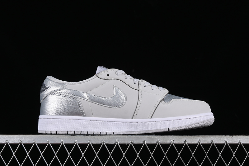 Nike Air Jordan 1 Retro Low NeutralE Grey Metallic Silver White Sole Sneakers