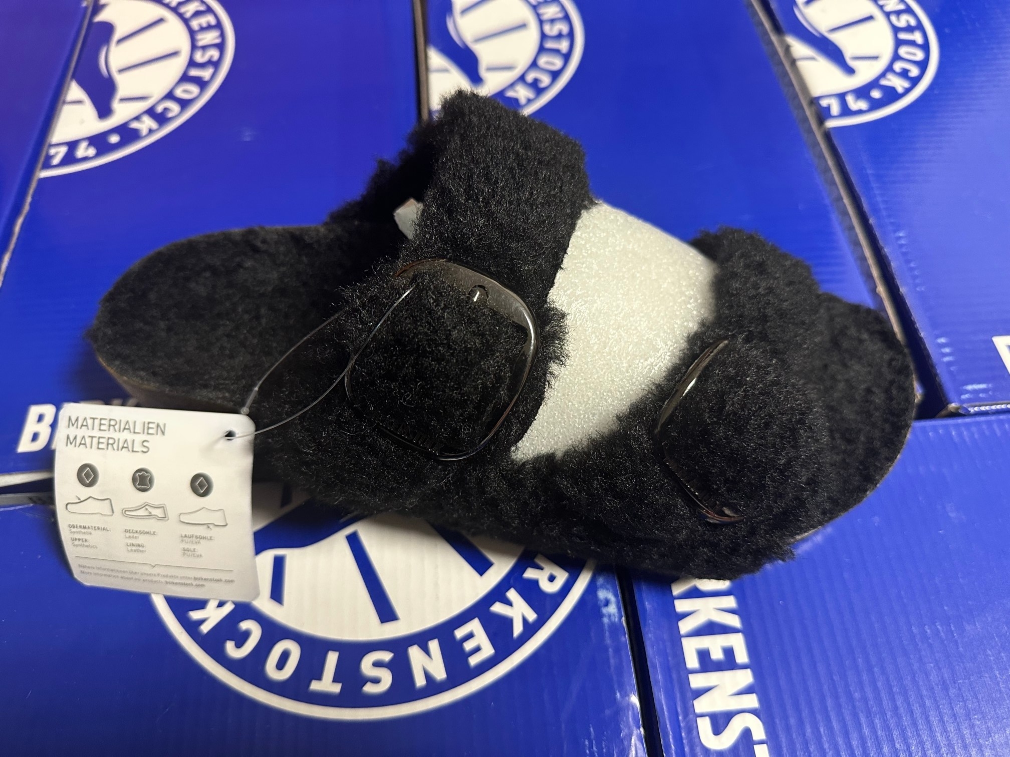 Birkenstock Two-Button Pure Black Wool Slippers