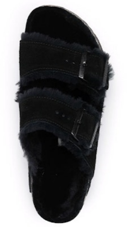 Birkenstock Arizona Black Suede Soft Footbed 752663 Black Wool Sandals