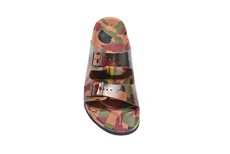 Birkenstock Two-Button Pure Brown Camouflage Matte Leather Slippers