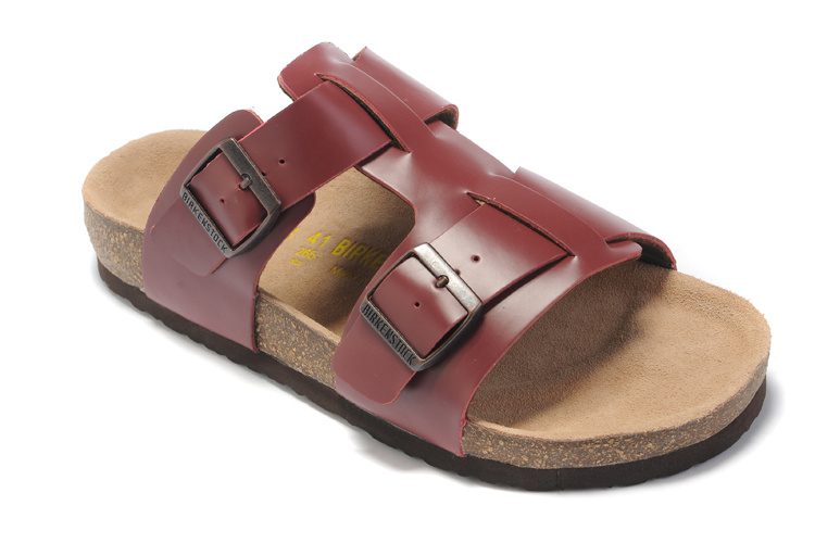 Birkenstock Two-Button Vermilion Red Matte Leather Personality Slippers