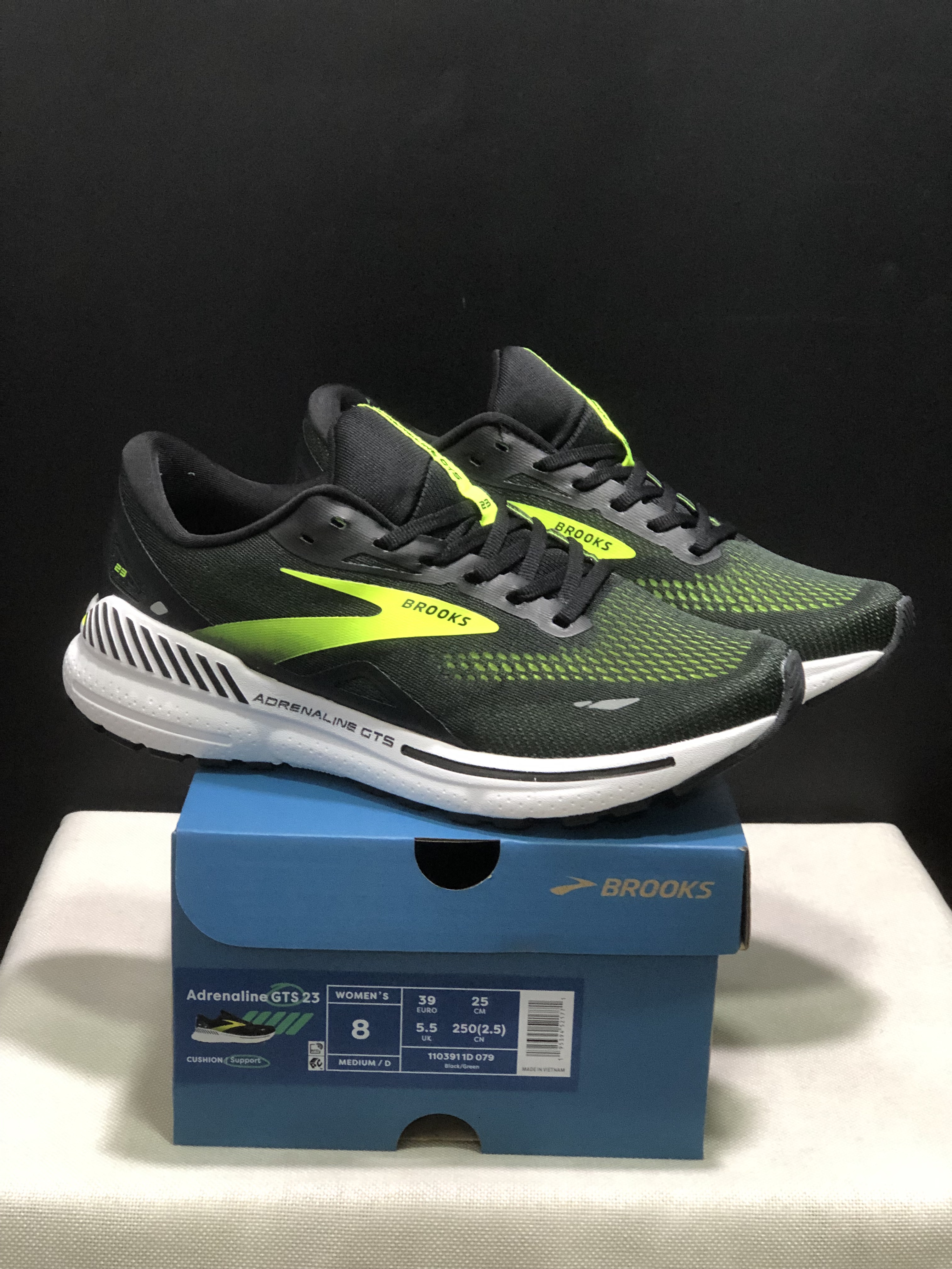 Brooks Adrenaline GTS 23 Shock-absorbing Wear-resistant Low-top Running Shoes Black/Green