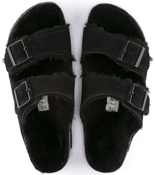 Birkenstock Arizona Shearling Suede Leather Narrow Fit 0752663 Black Sandals