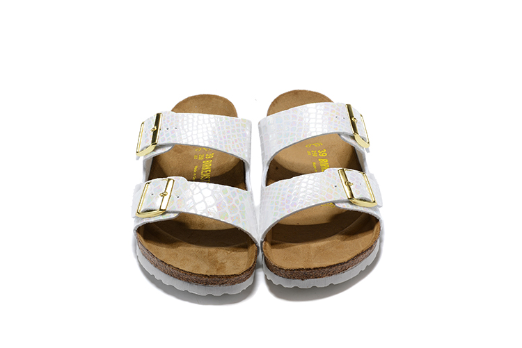 Birkenstock White Snakeskin Double Buckle Leather Sandals