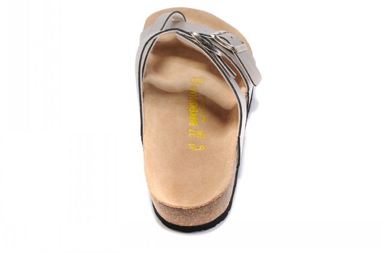 Birkenstock Two-Button Silver Snakeskin Ringfinger Matte Leather Slippers