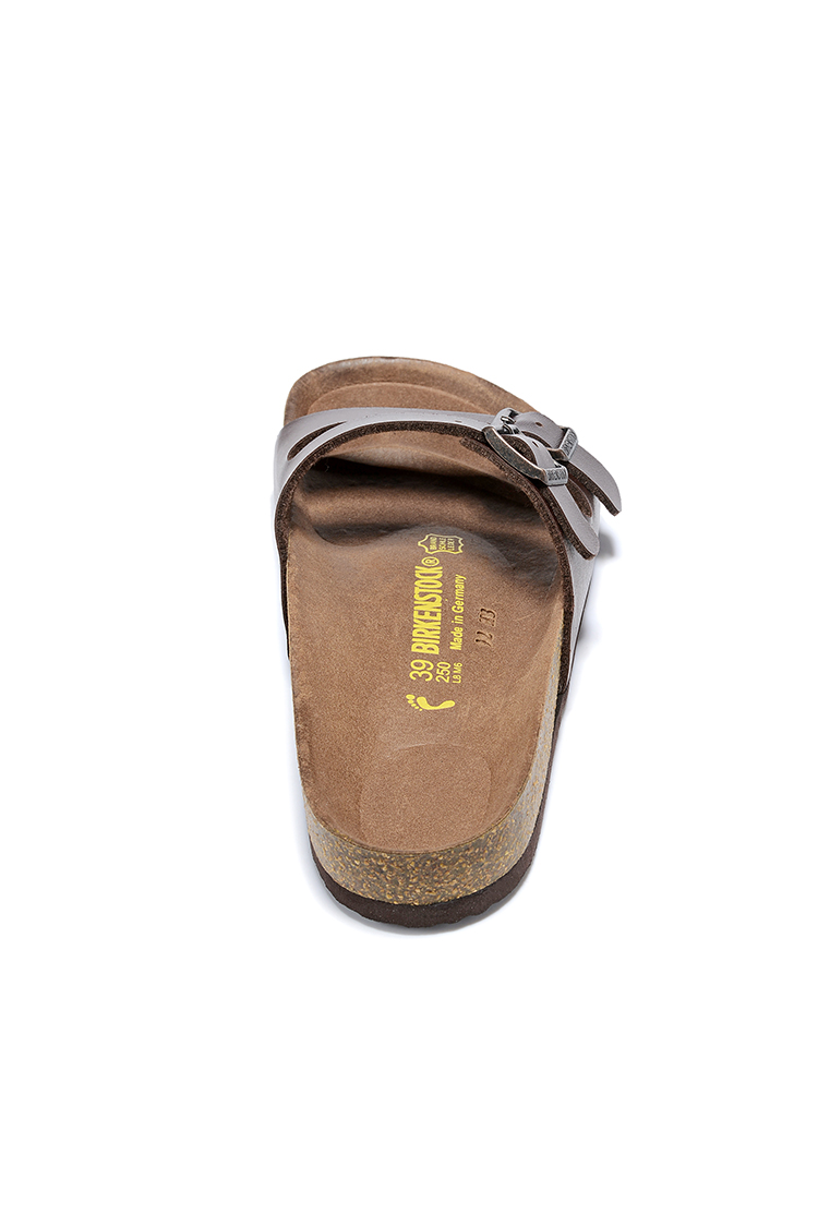 Birkenstock Two Buckle Thin Belt Brown Matte Leather Slippers