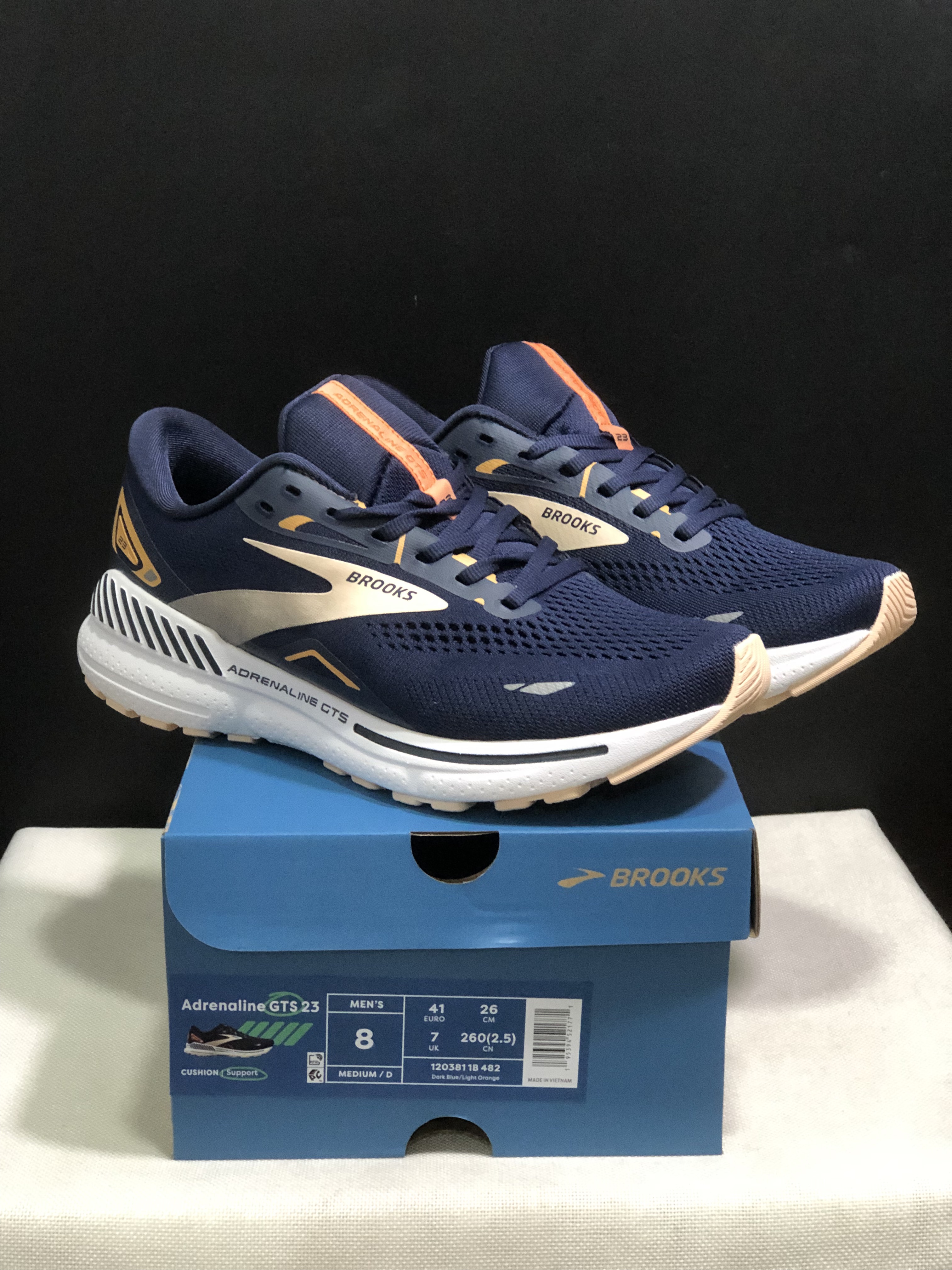 Brooks Adrenaline GTS 23 Shock-absorbing Wear-resistant Low-top Running Shoes Dark Blue/Light Orange
