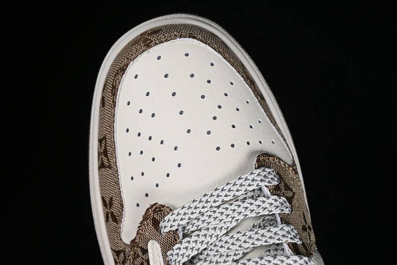 Nike Air Jordan 1 Low OG SP Travis Scott Fragment Design LV White Brown Printing Sneakers