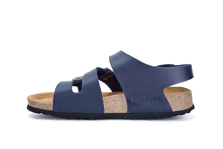 Birkenstock Ellice Three-Button Blue Matte Leather Strappy Sandals