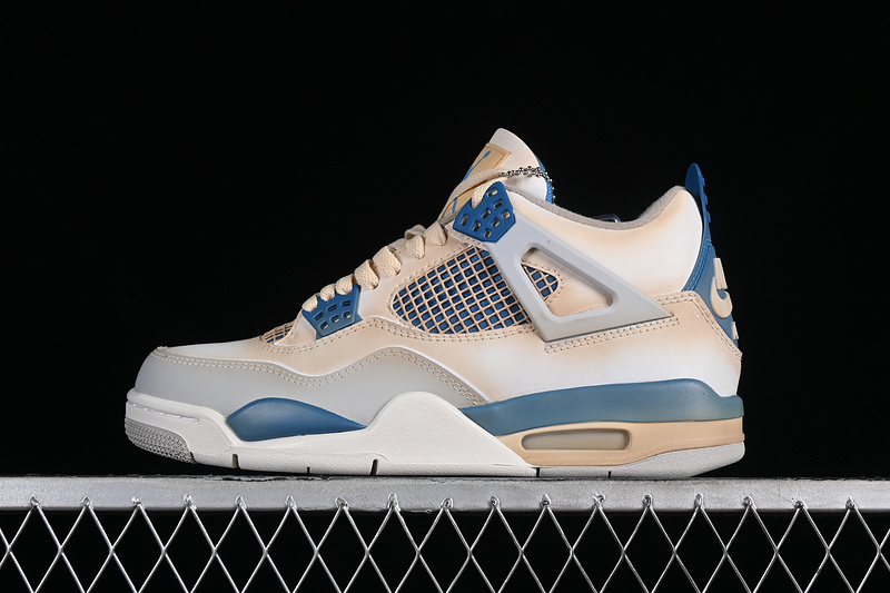 Nike Air Jordan 4 Retro White Military Blue Neutral Grey Sneakers