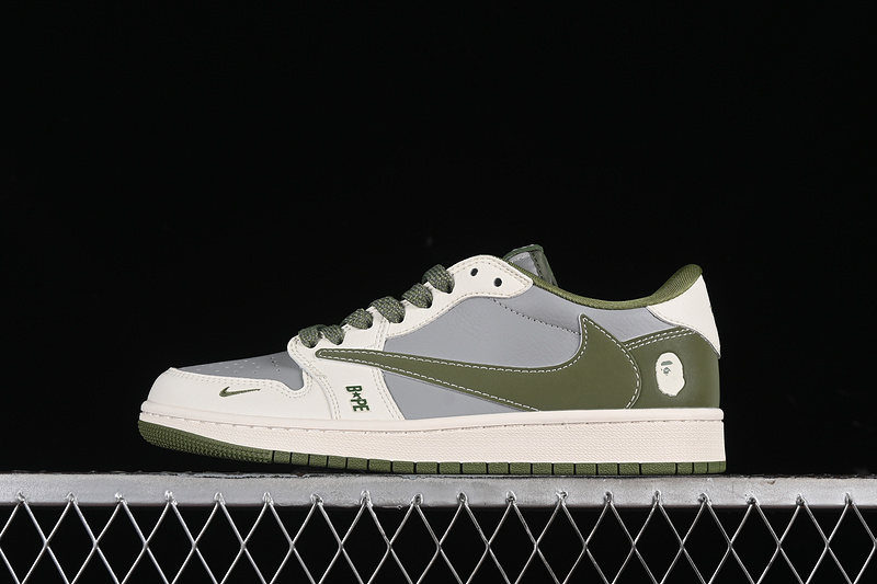 Nike Air Jordan 1 Low Travis Scott Fragment Design OG SP BAPE White Grey Green Sneakers