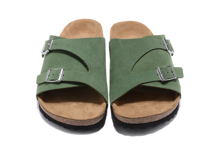 Birkenstock Two Buttons Green Scrub Leather Fashion Slippers