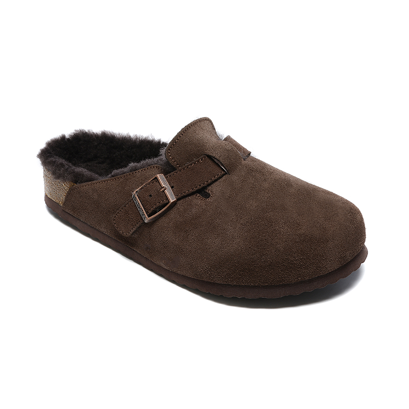 Birkenstock Dark Brown Suede Black Shearling Lining Clog Shoes